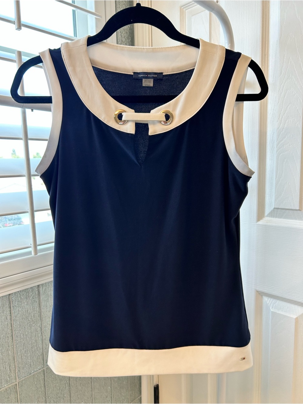Tommy Hilfiger Navy Sleeveless Tank with White Trim and Silver Accent